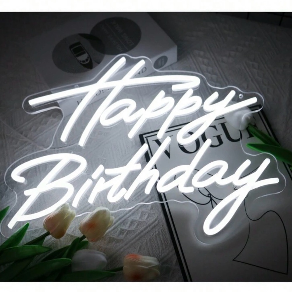 LED Neon Sign 'Happy Birthday' - White